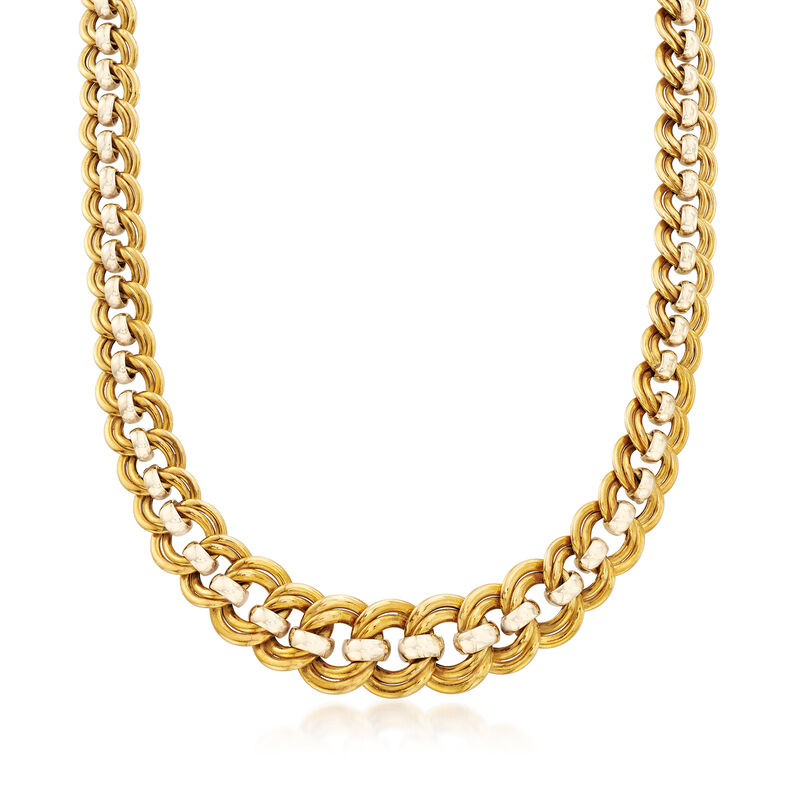 C. 1980 Vintage 18kt Two-Tone Gold Double-Chain Link Necklace. 18&quot; image number 0