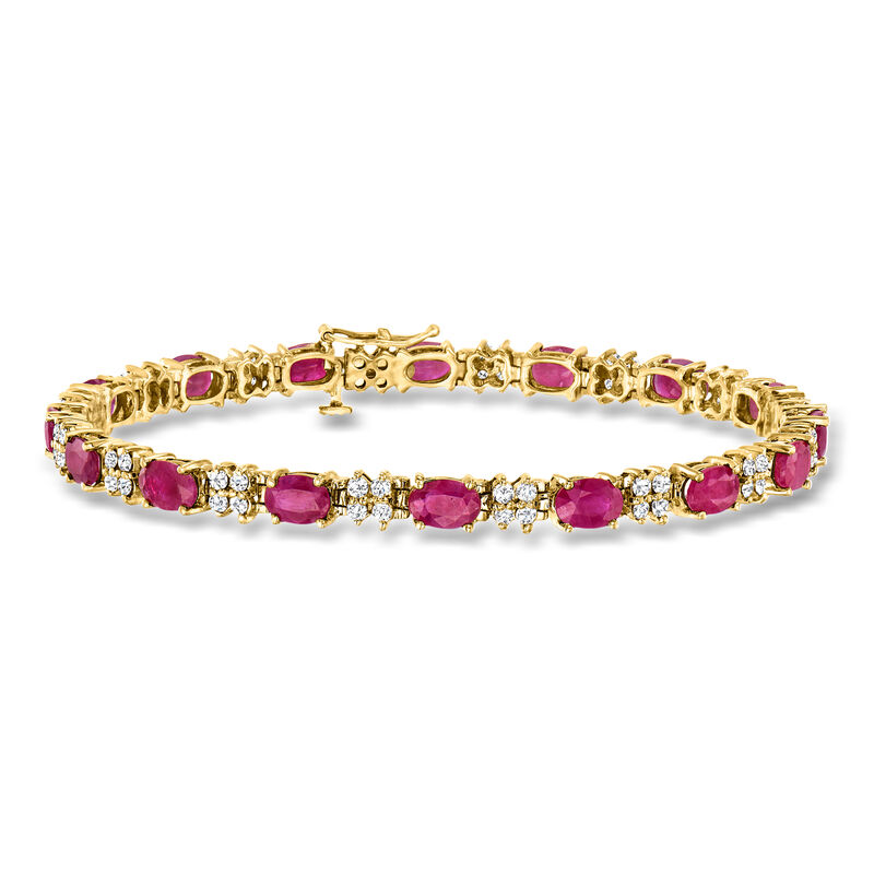 9.50 ct. t.w. Ruby and 1.28 ct. t.w. Diamond Bracelet in 14kt Yellow Gold. 7" image number 0