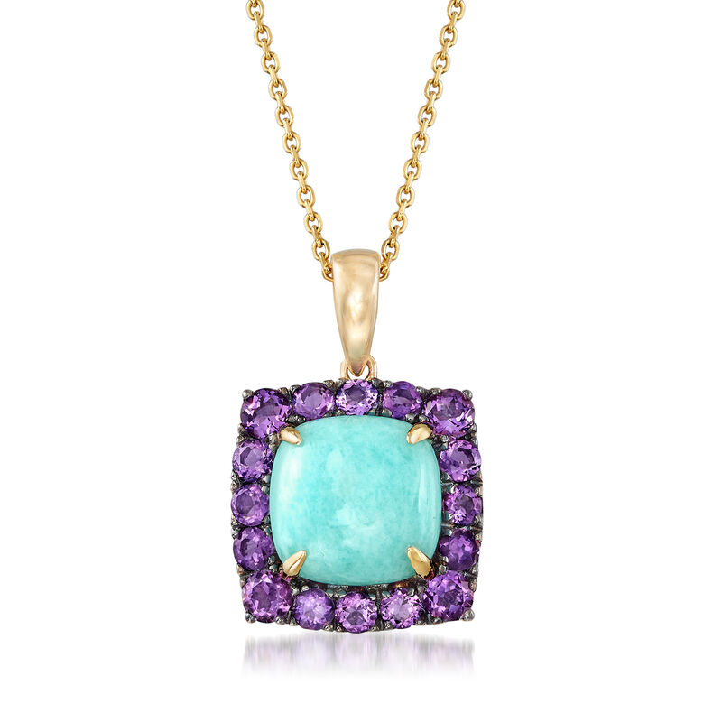 Blue Amazonite and 1.00 ct. t.w. Amethyst Pendant Necklace in 14kt Yellow Gold image number 0