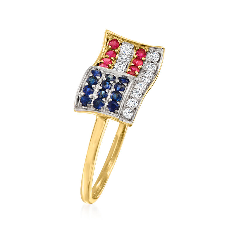.20 ct. t.w. Multi-Gemstone and .13 ct. t.w. Diamond American Flag Ring in 14kt Yellow Gold image number 2