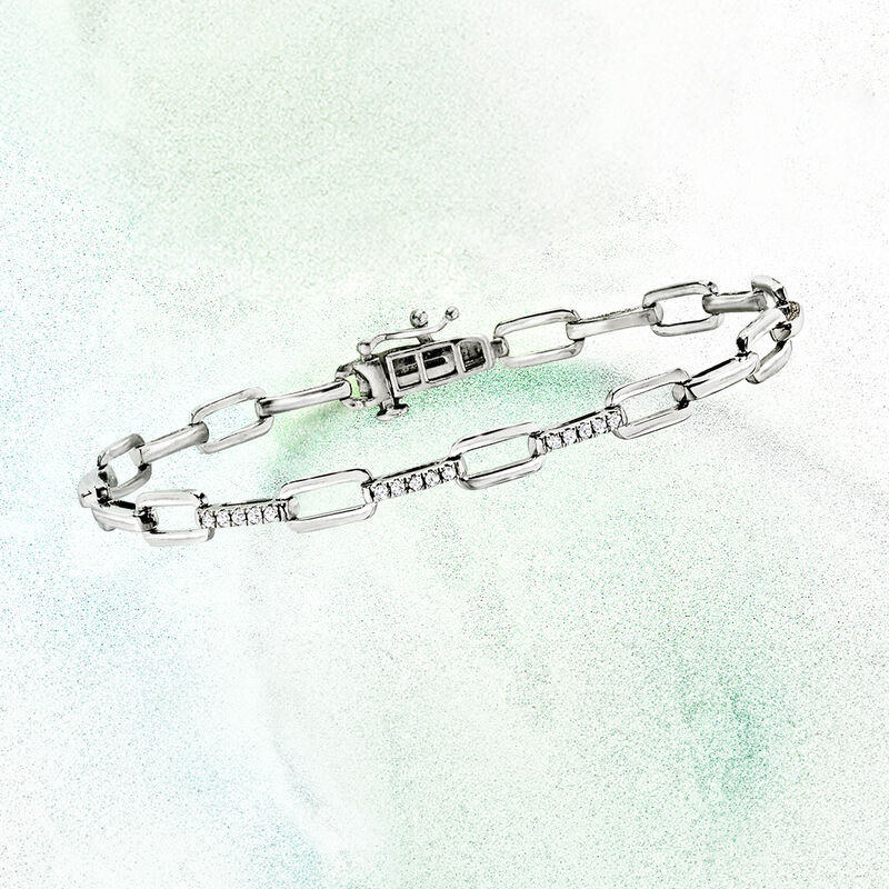 .15 ct. t.w. Diamond Paper Clip Link Bracelet in Sterling Silver image number 3