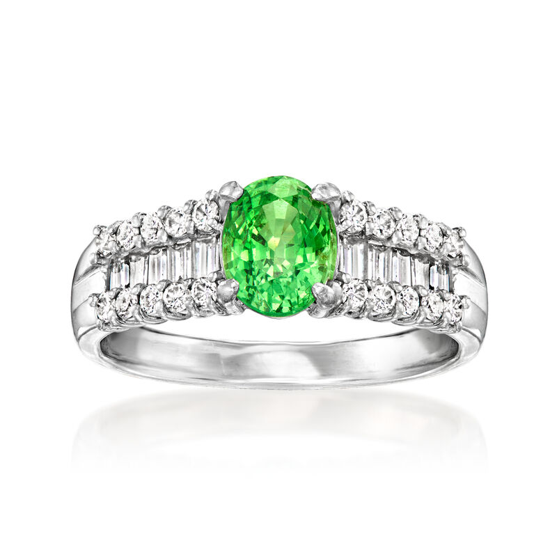 C. 2000 Vintage 1.23 Carat Tsavorite and .59 ct. t.w. Diamond Ring in Platinum. Size 6 image number 0