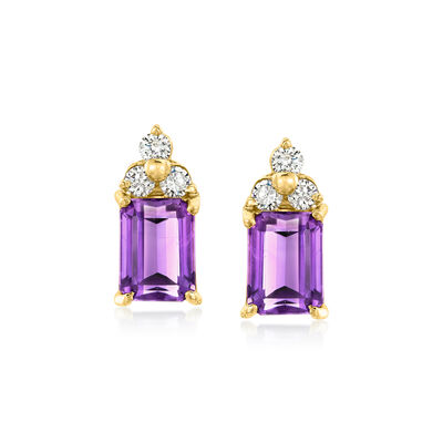 C. 1980 Vintage 3.50 ct. t.w. Amethyst and .40 ct. t.w. Diamond Earrings in 18kt Yellow Gold