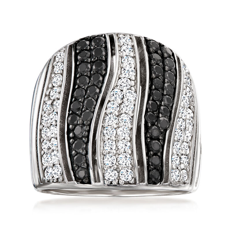 1.50 ct. t.w. White Zircon and Black Spinel Striped Ring in Sterling Silver. Size 8 image number 0