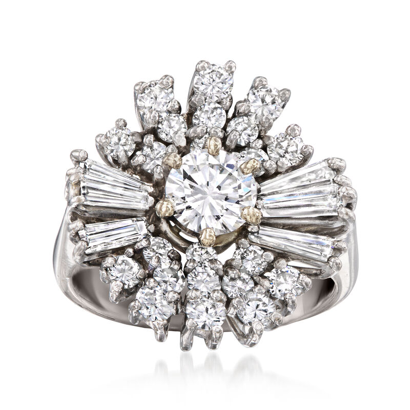 C. 1980 Vintage 1.91 ct. t.w. Diamond Cluster Ring in 18kt White Gold. Size 5 image number 0
