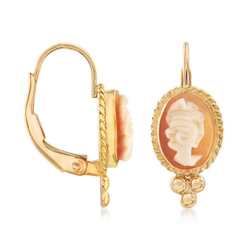 Bezel-Set Shell Cameo Drop Earrings in 14kt Yellow Gold  image number 2