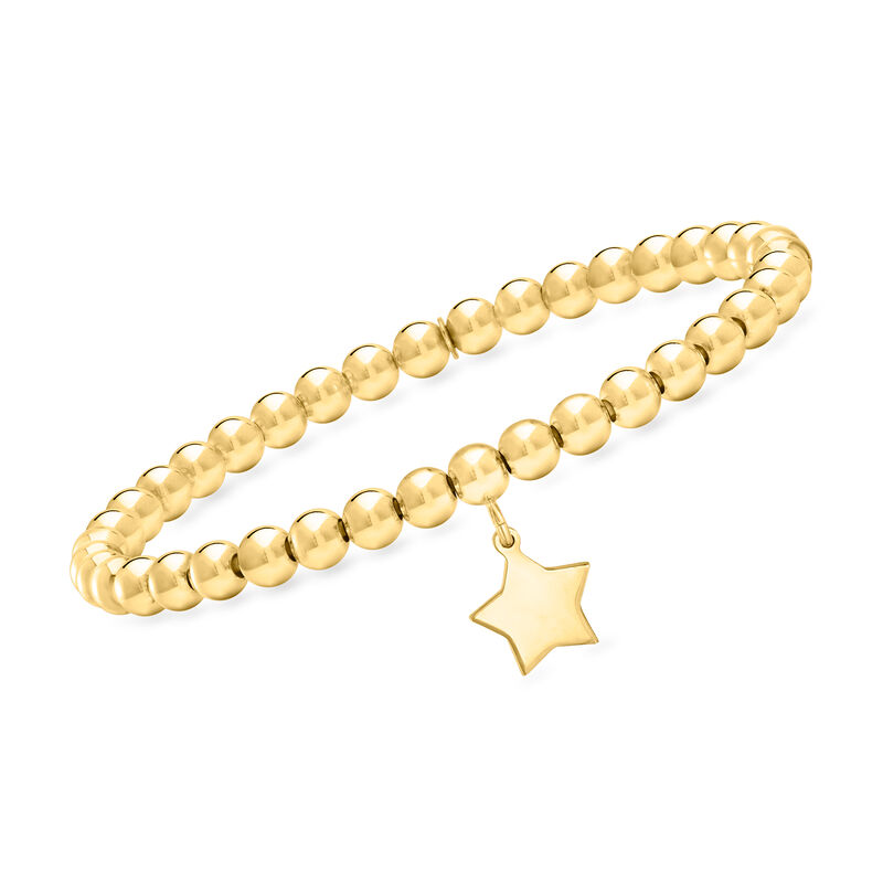 Italian 5mm 18kt Gold Vermeil Bead Stretch Bracelet with Star Charm image number 0