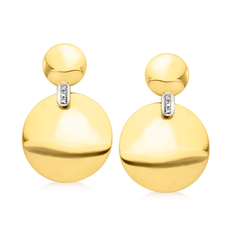 C. 1990 Vintage 18kt Yellow Gold Disc Drop Earrings with Diamonds  image number 0