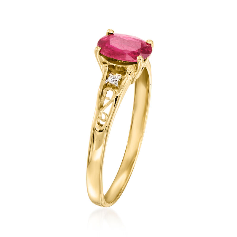 C. 1980 Vintage .50 Carat Ruby Ring with Diamonds in 14kt Yellow Gold. Size 6 image number 2