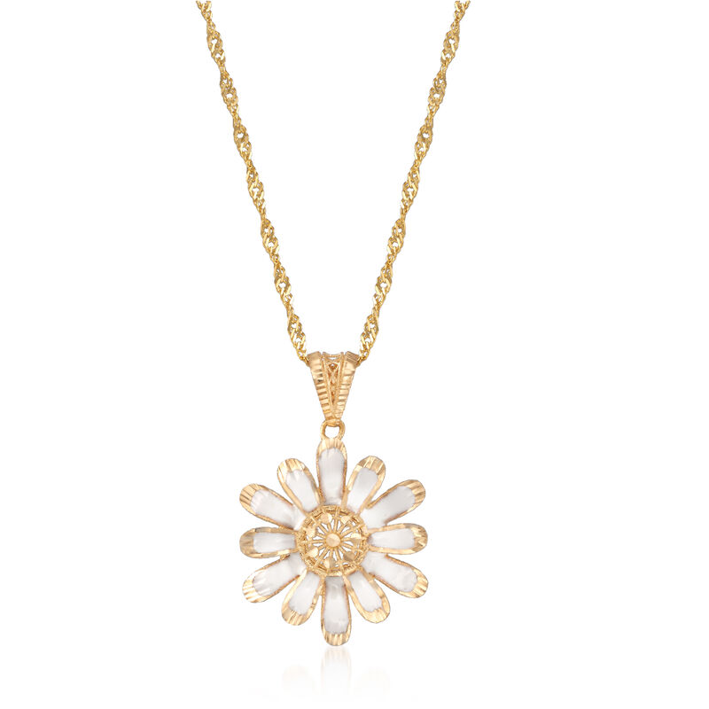 White Enamel Flower Pendant Necklace in 18kt Yellow Gold image number 0