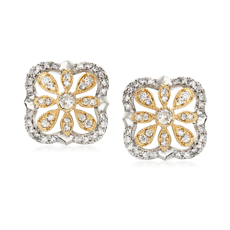 .75 ct. t.w. Diamond Openwork Flower Earrings in Sterling Silver and 14kt Yellow Gold image number 0