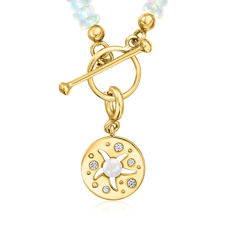3-3.5mm Cultured Pearl Sand Dollar Charm with White Topaz in 18kt Gold Over Sterling  image number 2