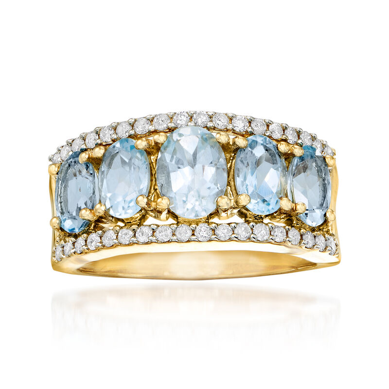 2.00 ct. t.w. Aquamarine and .44 ct. t.w. Diamond Ring in 14kt Yellow Gold image number 0