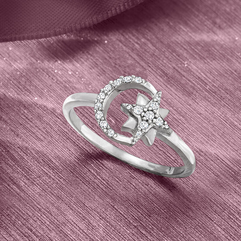 .10 ct. t.w. Diamond Moon and Star Ring in Sterling Silver image number 3