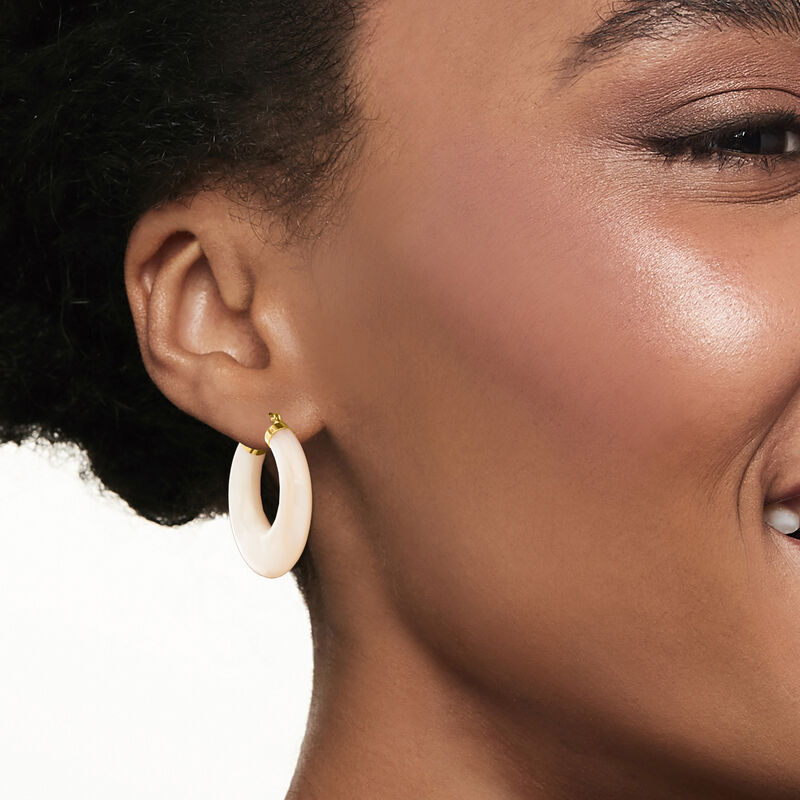 Mother-of-Pearl Hoop Earrings with 14kt Yellow Gold. 1 1/8&quot; image number 1