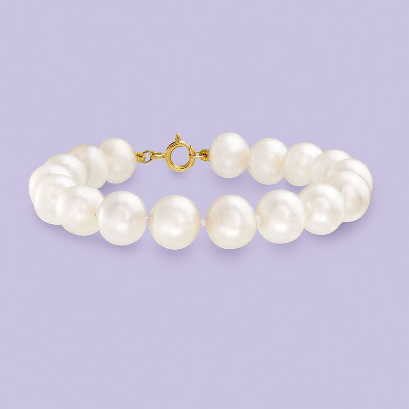 9.5-10.5mm Cultured Pearl Bracelet in 14kt Yellow Gold image number 2
