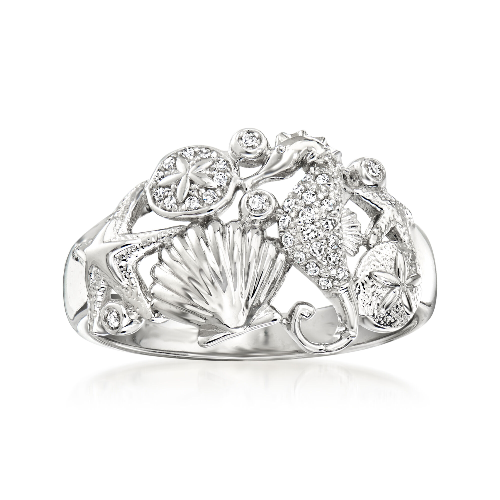 10 ct. t.w. Diamond Sea Life Ring in Sterling Silver