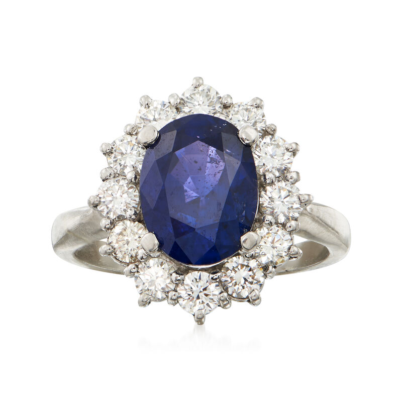 C. 1990 Vintage 3.06 Carat Sapphire and .90 ct. t.w. Diamond Ring in Platinum. Size 6 image number 0