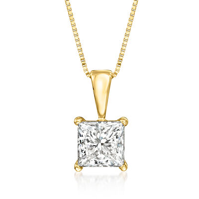 1.00 Carat Princess-Cut Lab-Grown Diamond Pendant Necklace in 14kt Yellow Gold