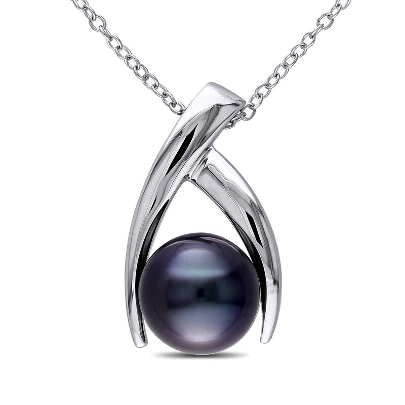9.5-10mm Black Cultured Tahitian Pearl Pendant Necklace in Sterling Silver. 18&quot; image number 1