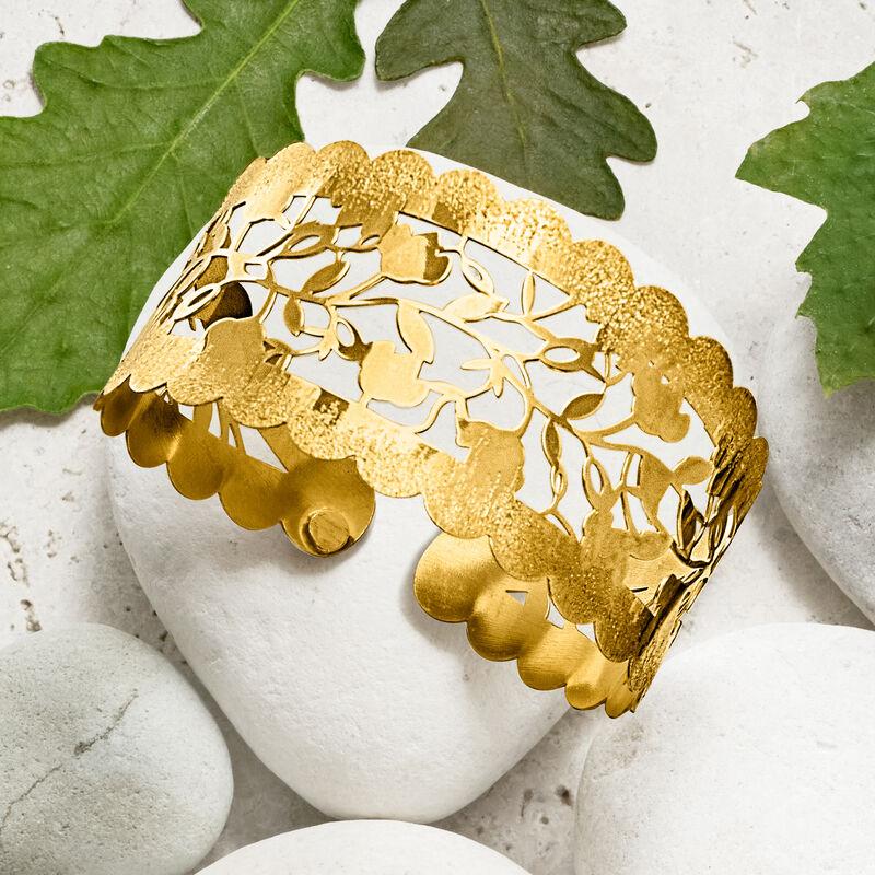 Italian 18kt Gold Over Sterling Textured and Polished Floral Cuff Bracelet image number 2