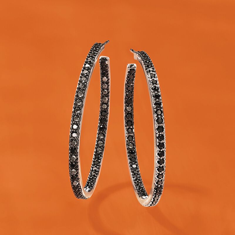 2.70 ct. t.w. Black Spinel Inside-Outside Hoop Earrings in Sterling Silver. 1 5/8&quot; image number 2