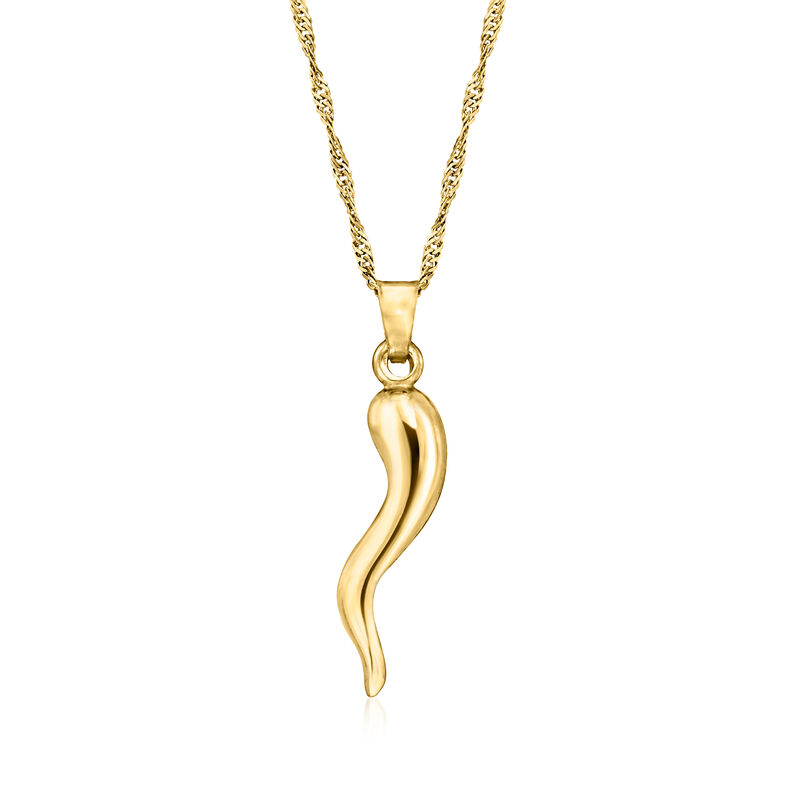 18kt Gold Over Sterling Italian Horn Pendant Necklace. 18"