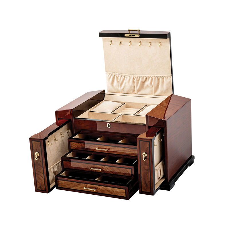 Bubinga Veneer with Elm Burlwood Inlay   Locking Jewelry Box image number 2