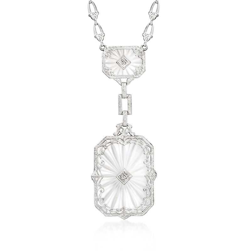C. 1950 Vintage 11.00 ct. t.w. Rock Crystal Drop Necklace with Diamonds in 14kt White Gold. 16&quot; image number 0