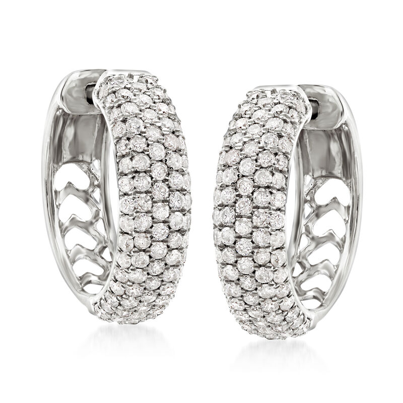 2.00 ct. t.w. Diamond Hoop Earrings in 14kt White Gold image number 2