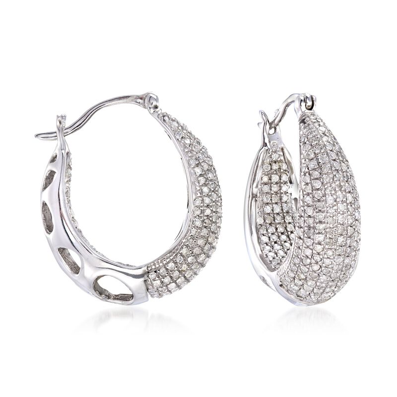 1.25 ct. t.w. Diamond Inside-Outside Hoop Earrings in Sterling Silver. 7/8&quot; image number 0
