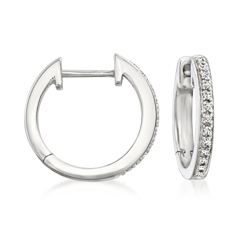Sterling Silver Small Hoop Earrings with Diamonds. 1/2&quot; image number 0