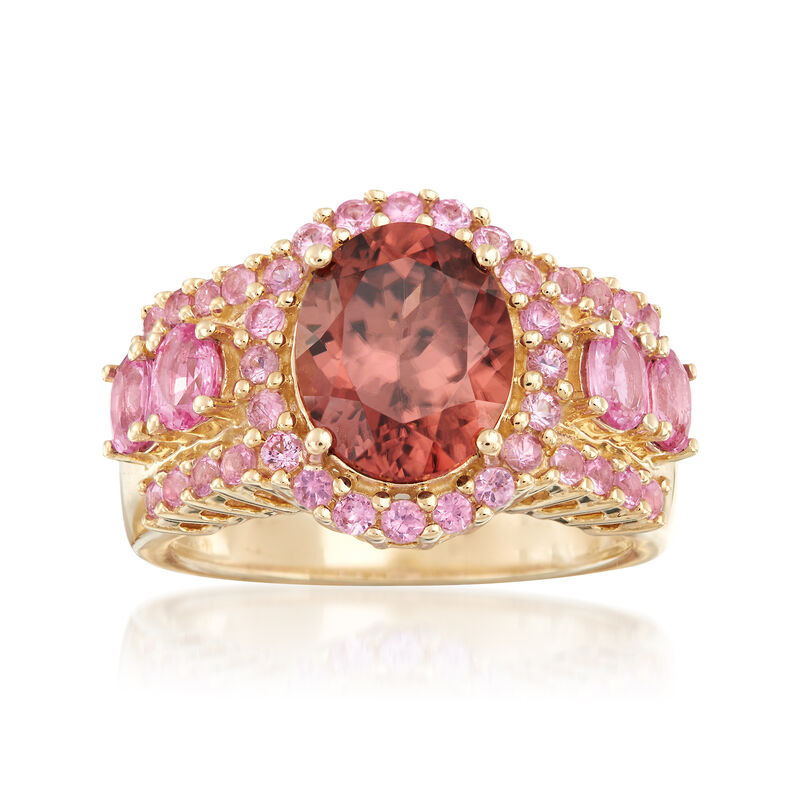 1.60 Carat Pink Zircon and 1.60 ct. t.w. Pink Sapphire Ring in 14kt Yellow Gold image number 0