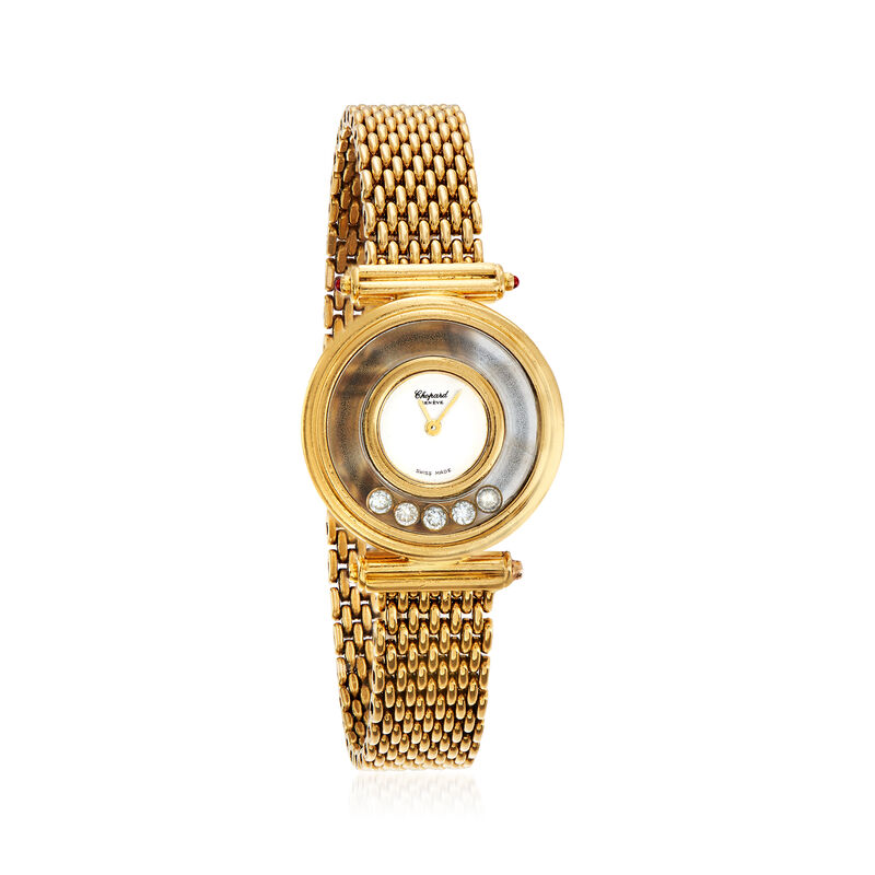 C. 1980 Vintage Chopard &quot;Happy&quot; .20 ct. t.w. Diamond 25mm Watch with Ruby Accents in 18kt Yellow Gold. Size 7 image number 0