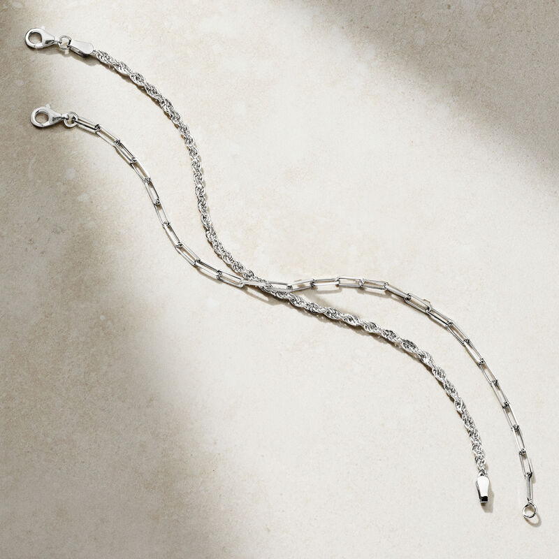 Sterling Silver Jewelry Set: Rope-Chain and Paper Clip Link Bracelets. 8&quot; image number 4