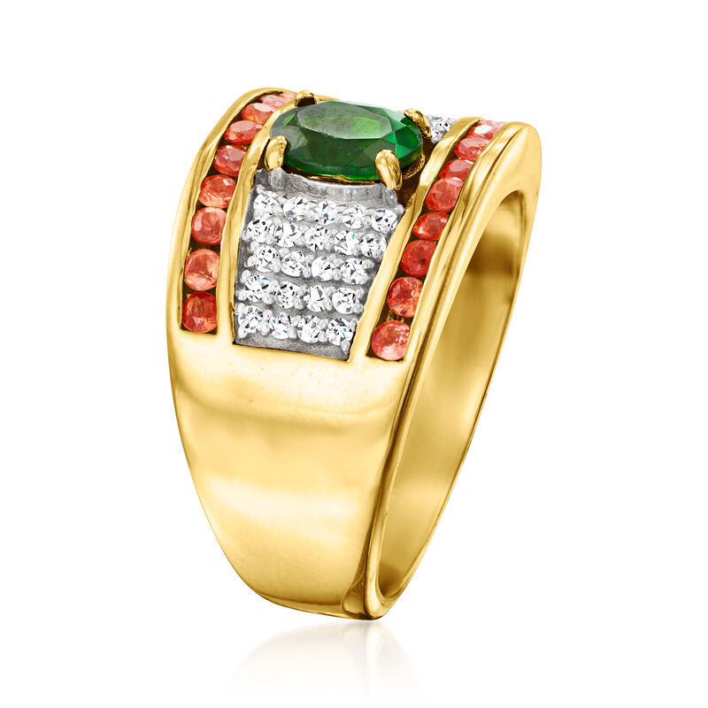 .80 Carat Chrome Diopside Ring with .60 ct. t.w. Orange Sapphires and .40 ct. t.w. White Zircons in 18kt Gold Over Sterling image number 2
