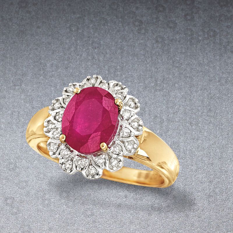 Ruby and .20 ct. t.w. Diamond Ring in 14kt Yellow Gold image number 4