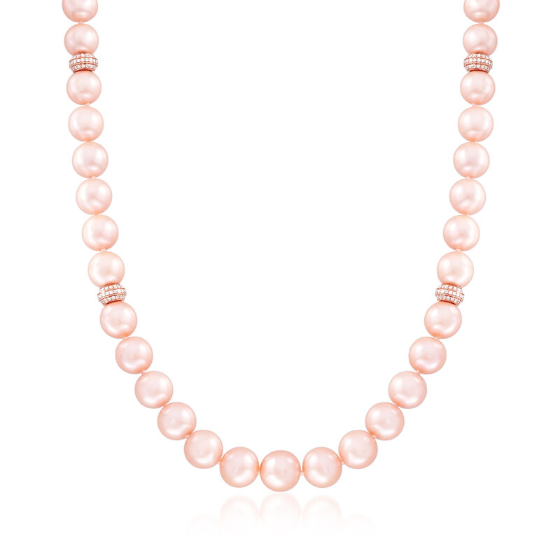 12-15mm Pink Cultured Pearl and 4.70 ct. t.w. Diamond Necklace with 18kt Rose Gold image number 0