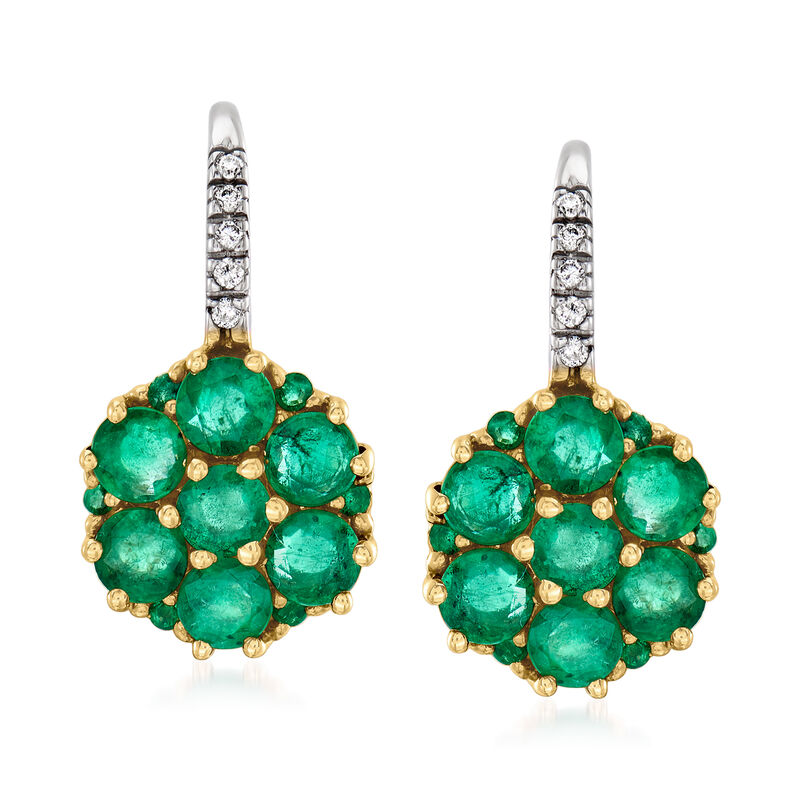 3.40 ct. t.w. Emerald Flower Earrings with Diamond Accents in 14kt Two-Tone Gold image number 0