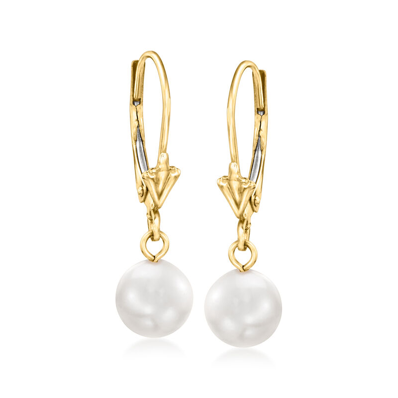 6-7mm Cultured Akoya Pearl Drop Earrings in 14kt Yellow Gold  image number 0
