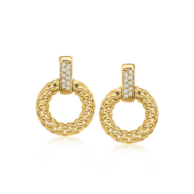 Italian .10 ct. t.w. Diamond Popcorn-Style Circle Drop Earrings in 18kt Yellow Gold