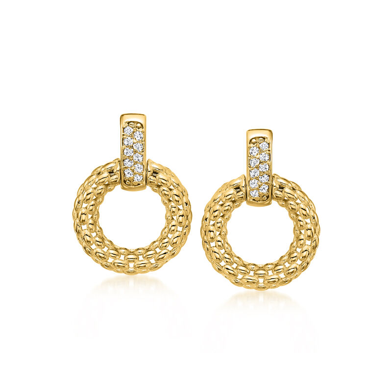 Italian .10 ct. t.w. Diamond Popcorn-Style Circle Drop Earrings in 18kt Yellow Gold image number 0