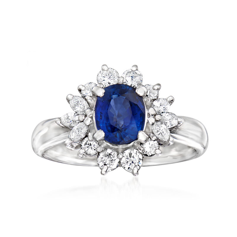 C. 1990 Vintage 1.41 Carat Sapphire and .66 ct. t.w. Diamond Ring in Platinum image number 0