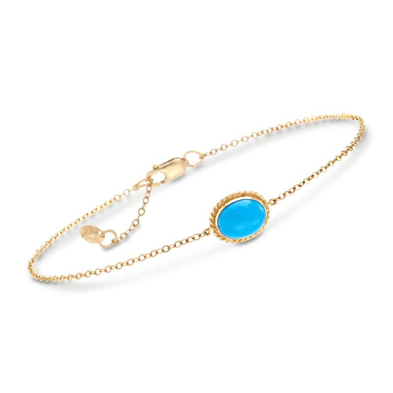 Oval Sleeping Beauty Turquoise Roped Frame Bracelet in 14kt Yellow Gold image number 0