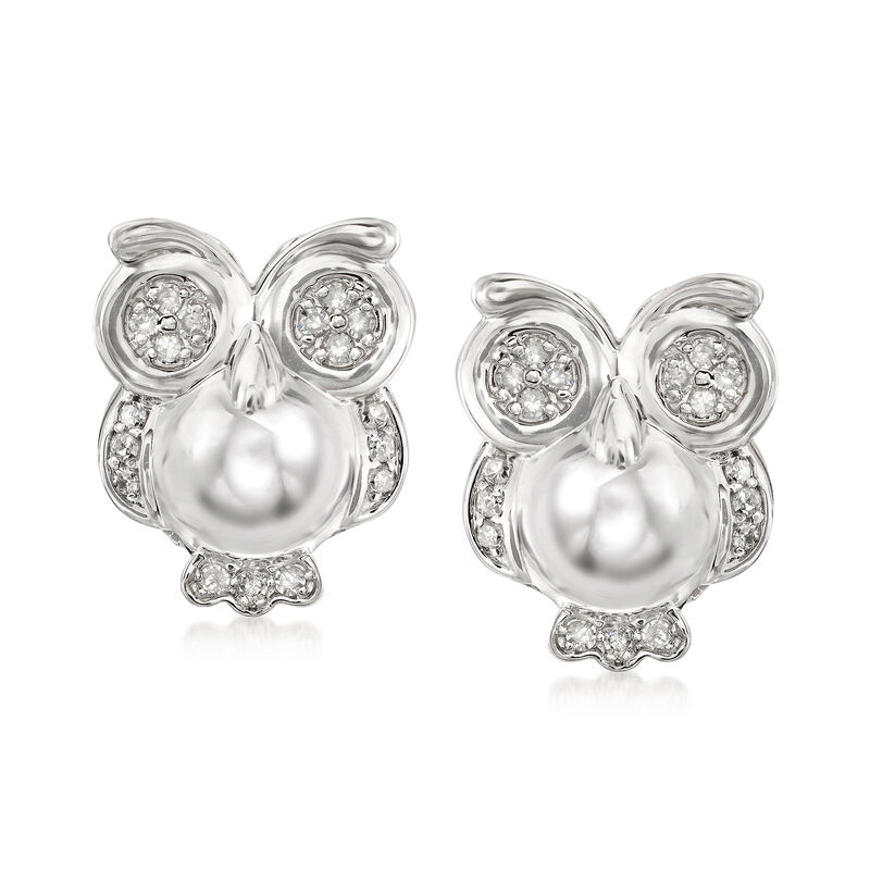 .25 ct. t.w. Diamond Owl Earrings in Sterling Silver image number 0