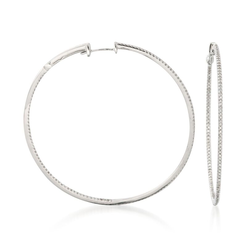 .75 ct. t.w. Diamond Inside-Outside Hoop Earrings in 14kt White Gold. 1 7/8&quot; image number 0
