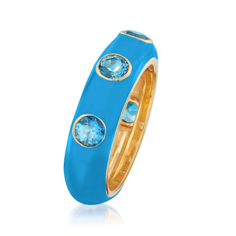 1.50 ct. t.w. Swiss Blue Topaz and Blue Enamel Ring in 18kt Gold Over Sterling image number 2
