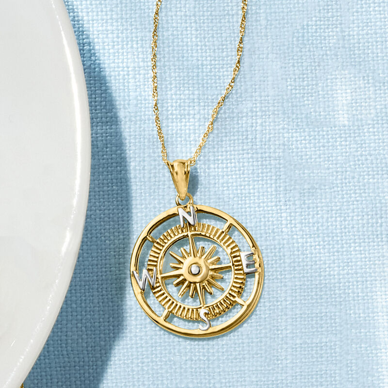 14kt Yellow Gold Compass Pendant Necklace image number 2
