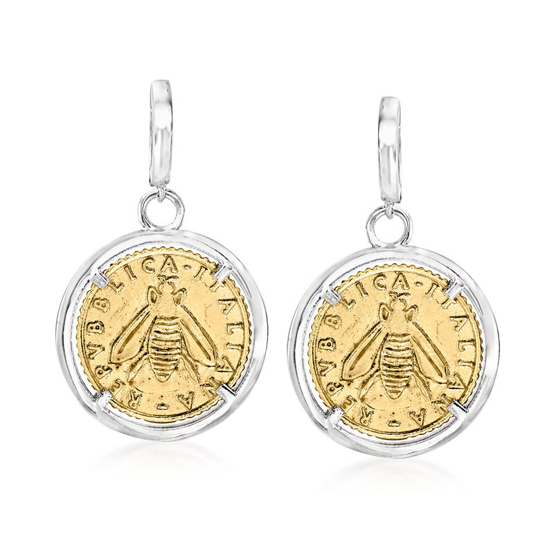 Italian Replica Lira Bumblebee Coin Drop Earrings in Sterling Silver and 18kt Gold Over Sterling  image number 0
