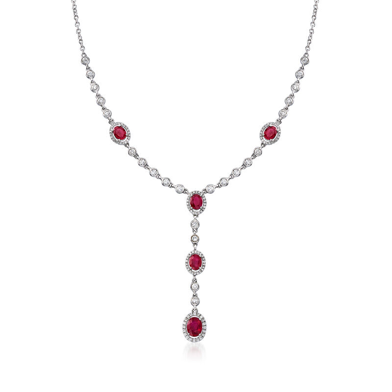 C. 1990 Vintage 2.37 ct. t.w. Ruby and 1.20 ct. t.w. Diamond Y Necklace in 18kt White Gold. 17&quot; image number 0